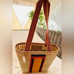 Stylish Woven Tote Bag with Multicolor Straps